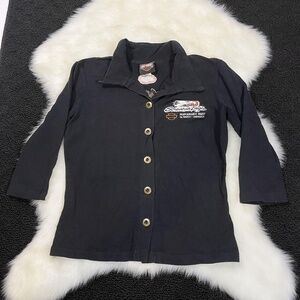 Harley-Davidson Shirt Womens Small Black Screamin Eagle Button Up NHRA Racing